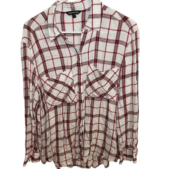 Express Womens Shirt Plaid Soft Rayon Top w/ Pockets 90285 SIZE Medium Flannel - Picture 1 of 4